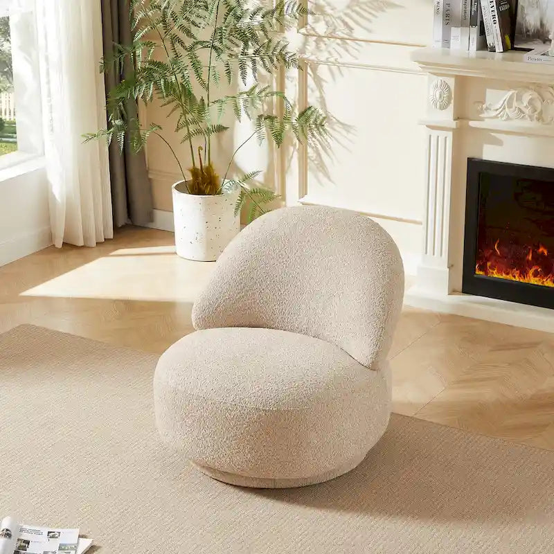 Beige Fabric Swivel Accent Chair with Metal Frame
