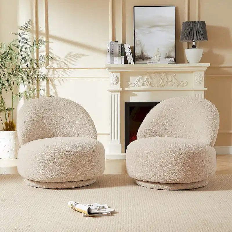 Beige Fabric Swivel Accent Chair with Metal Frame