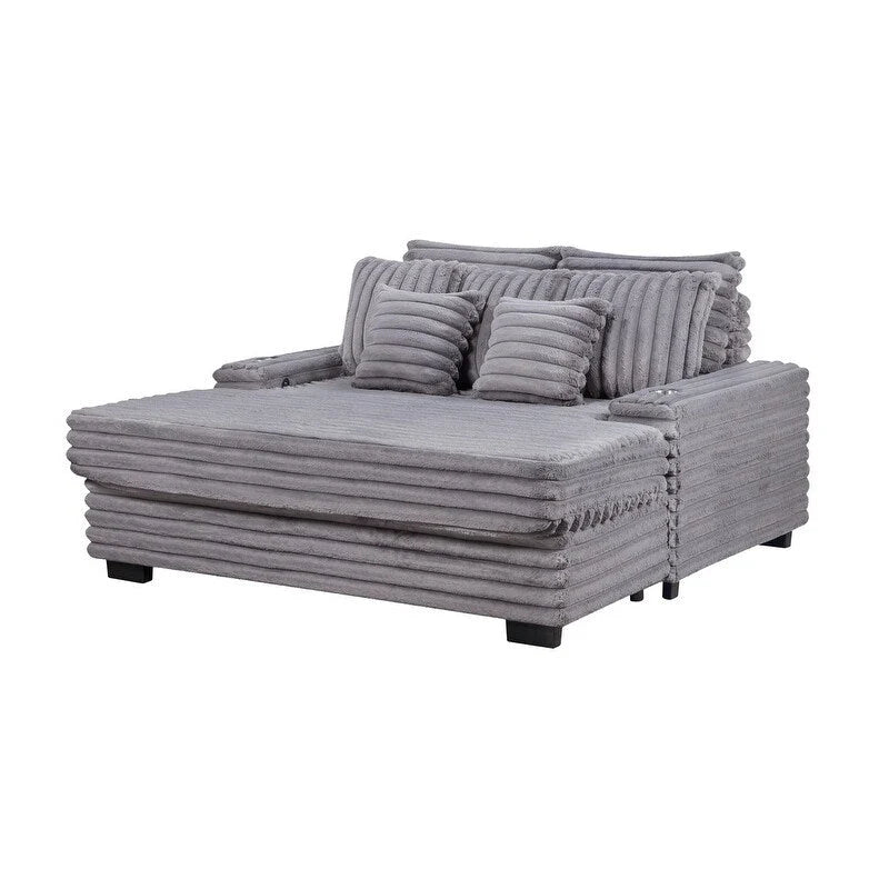 Symphony 67W Corduroy Oversized Sofa Chaise Lounge Chair with Cupholders and USB Charging Port