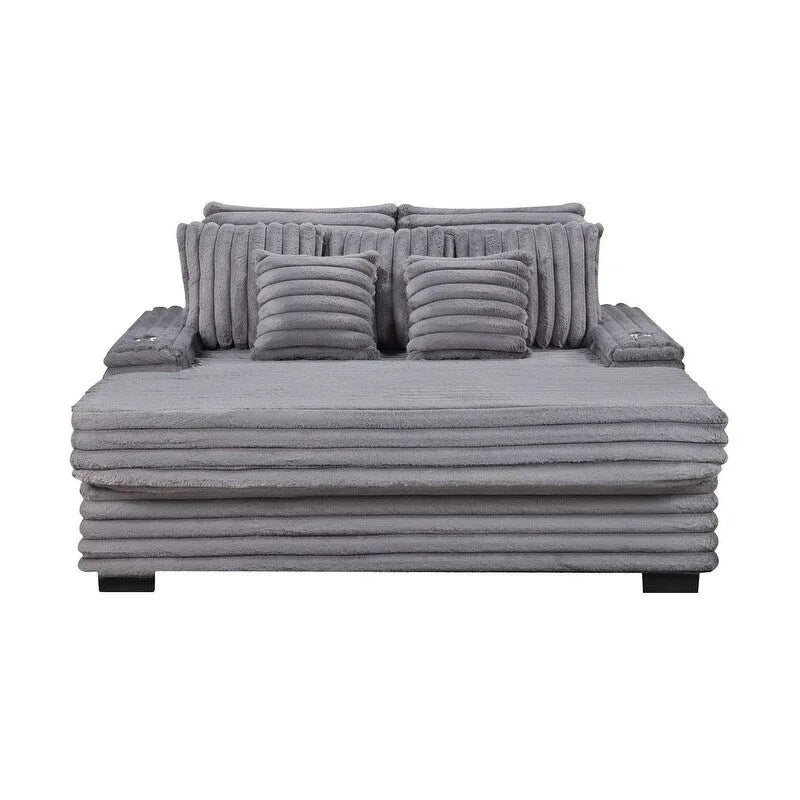 Symphony 67W Corduroy Oversized Sofa Chaise Lounge Chair with Cupholders and USB Charging Port