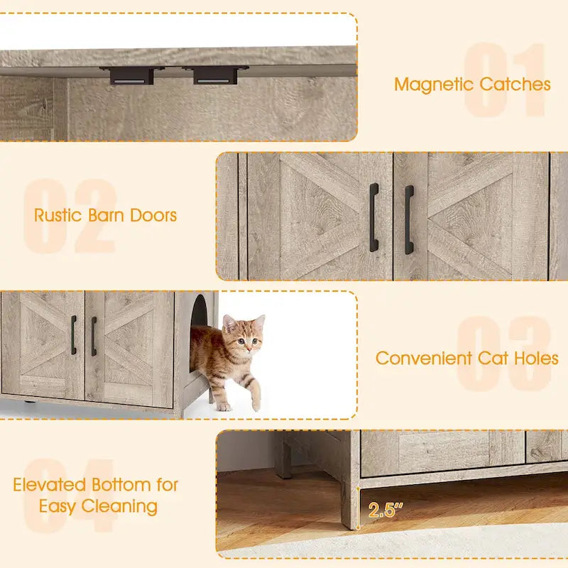 Gymax Cat Litter Box Enclosure for 2 Cats w/ Double Rooms Wooden Cat