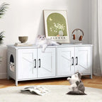 Gymax Cat Litter Box Enclosure for 2 Cats w/ Double Rooms Wooden Cat