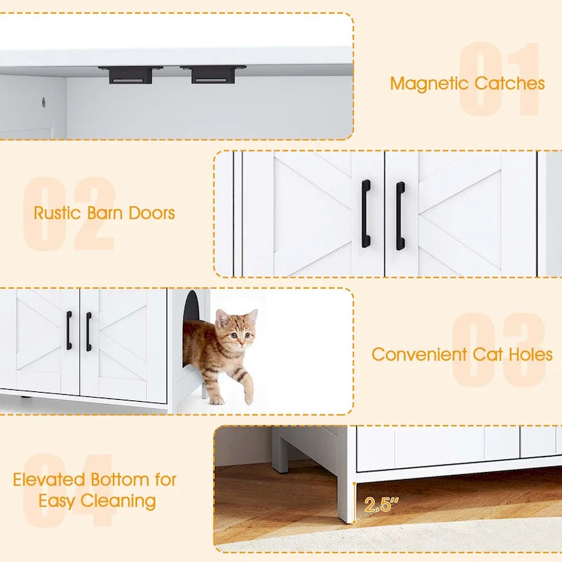 Gymax Cat Litter Box Enclosure for 2 Cats w/ Double Rooms Wooden Cat