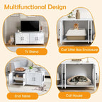 Gymax Cat Litter Box Enclosure for 2 Cats w/ Double Rooms Wooden Cat