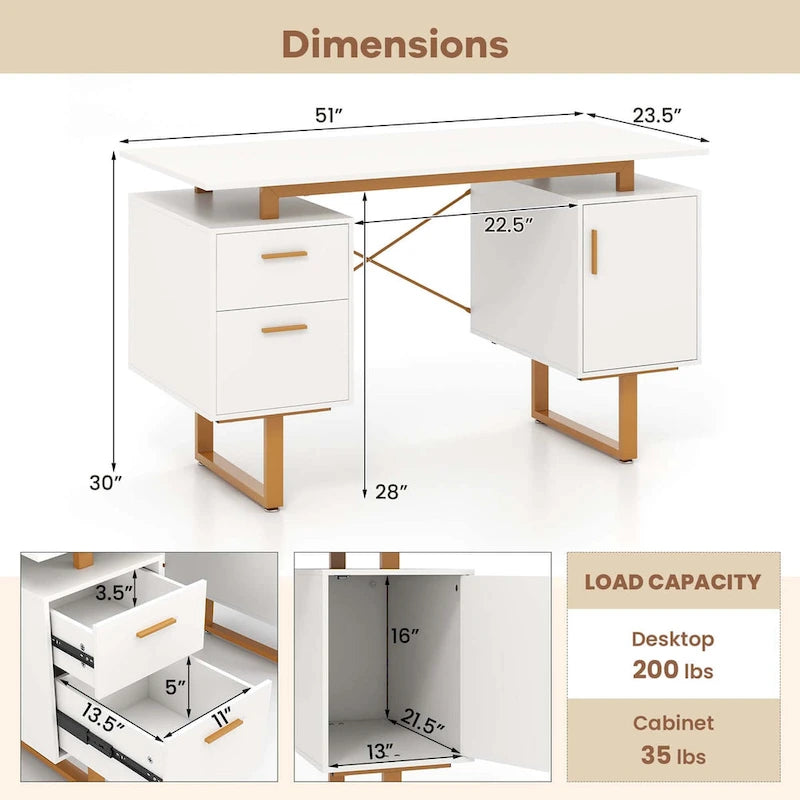 Costway 51 Home Office Desk with Floating Desktop Dual Drawers