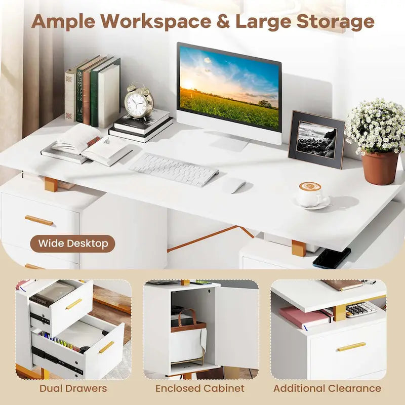 Costway 51 Home Office Desk with Floating Desktop Dual Drawers