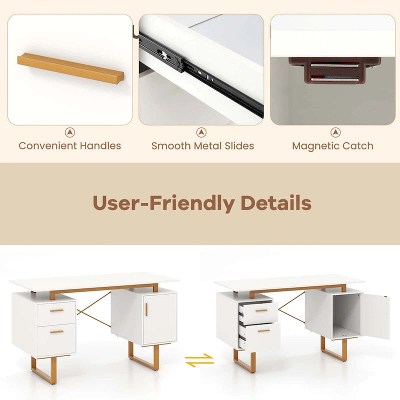 Costway 51 Home Office Desk with Floating Desktop Dual Drawers