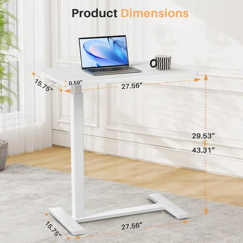 White Adjustable Height Rolling Laptop Desk