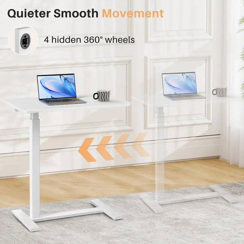 White Adjustable Height Rolling Laptop Desk