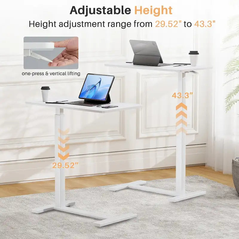 White Adjustable Height Rolling Laptop Desk