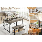 Dining Table Set for 4, Wooden Kitchen Table with with 2 Chairs and a Long Bench