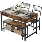 Dining Table Set for 4, Wooden Kitchen Table with with 2 Chairs and a Long Bench