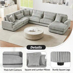 Oversized U-shaped Sectional Sofa with Chaise Lounge, 129 Modern Upholstered Sofa Couch, Corduroy Couch Set for Living Room