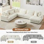 Oversized U-shaped Sectional Sofa with Chaise Lounge, 129 Modern Upholstered Sofa Couch, Corduroy Couch Set for Living Room