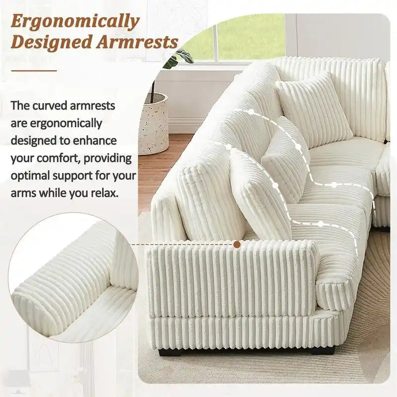 Oversized U-shaped Sectional Sofa with Chaise Lounge, 129 Modern Upholstered Sofa Couch, Corduroy Couch Set for Living Room