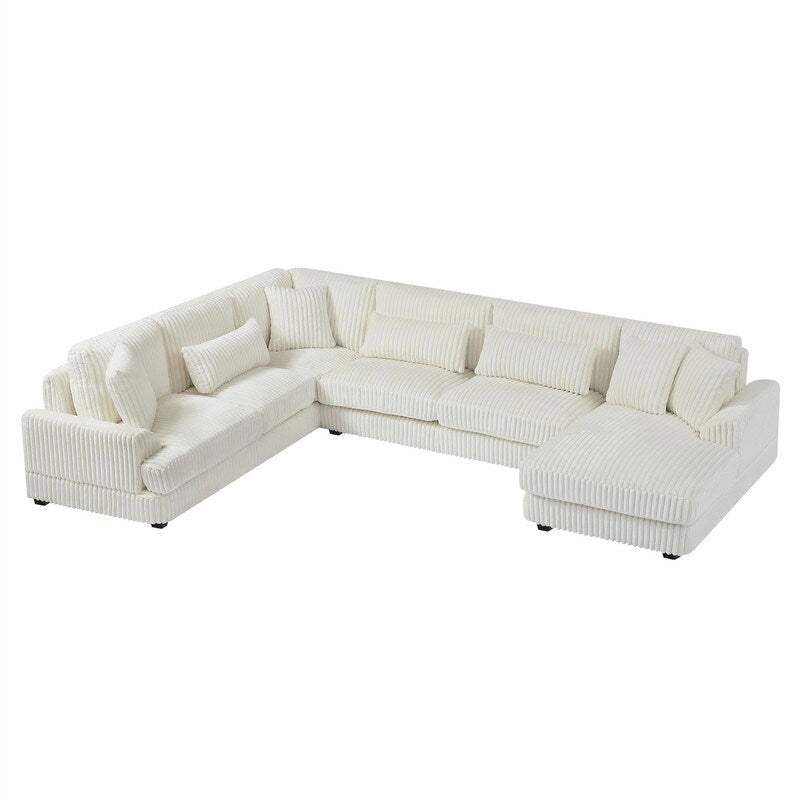 Oversized U-shaped Sectional Sofa with Chaise Lounge, 129 Modern Upholstered Sofa Couch, Corduroy Couch Set for Living Room