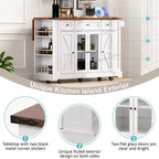 Kitchen Island w/Drop Leaf, 3 Drawers & 5 Open Side Racks, Rolling Kitchen Cart w/ 2 Tempered Glass Cabinet Doors & Power Outlet