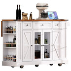 Kitchen Island w/Drop Leaf, 3 Drawers & 5 Open Side Racks, Rolling Kitchen Cart w/ 2 Tempered Glass Cabinet Doors & Power Outlet