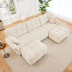 110.2 Chenille 3 Seater Upholstered Sofa, 2 Ottoman