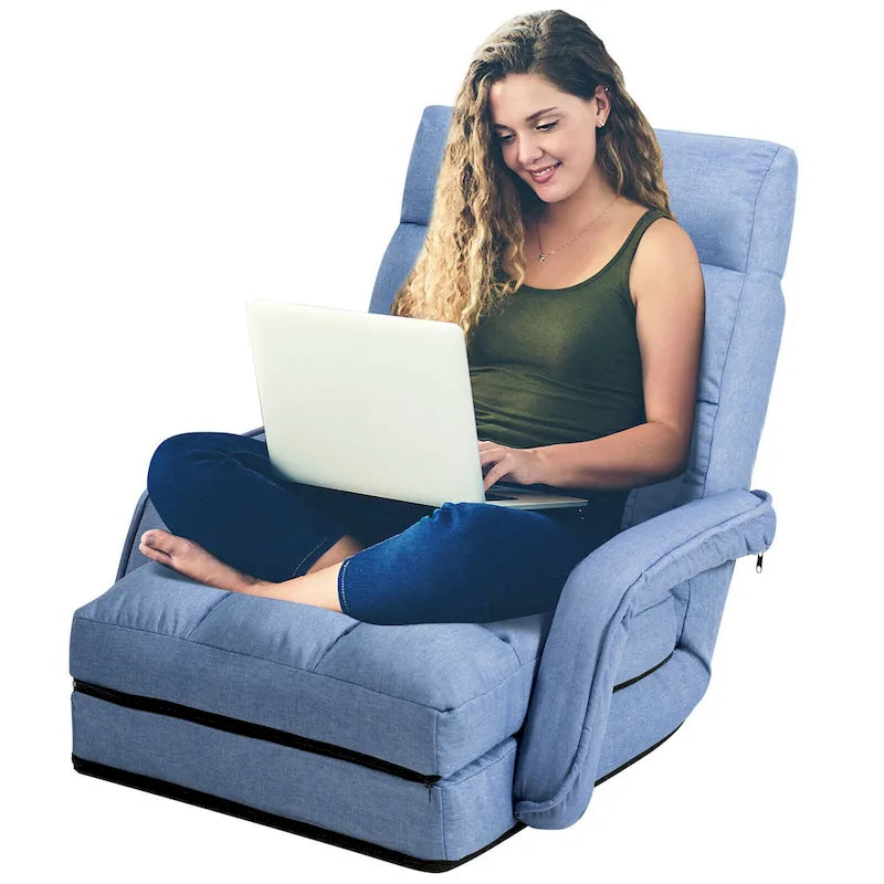 Gymax Blue Folding Lazy Sofa Floor Chair Sofa Lounger Bed with