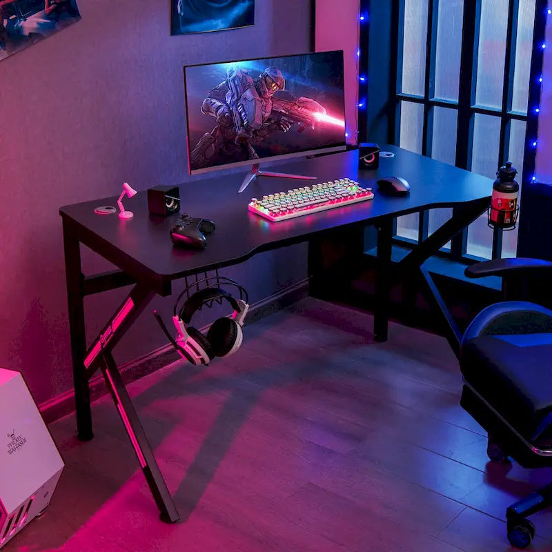 Gymax 48 K-shaped Gaming Desk Computer Table with Cup Holder &