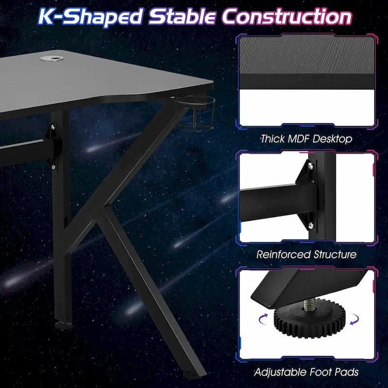 Gymax 48 K-shaped Gaming Desk Computer Table with Cup Holder &