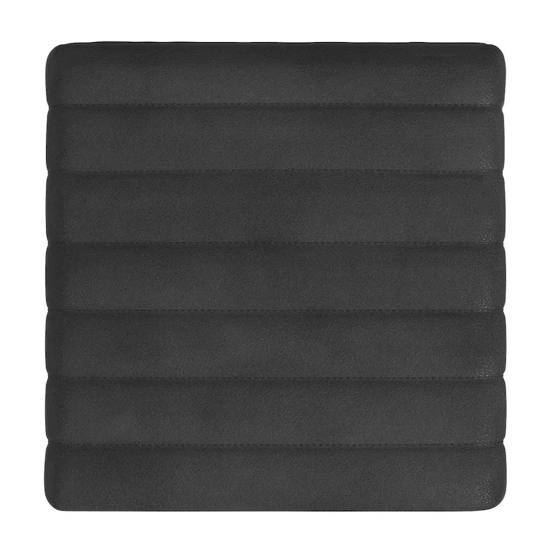 Black Faux Leather Channel Tufted Ottoman