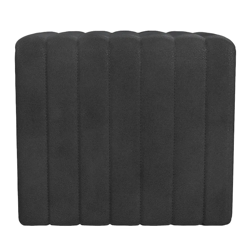 Black Faux Leather Channel Tufted Ottoman