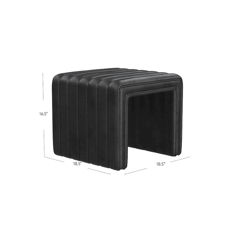 Black Faux Leather Channel Tufted Ottoman