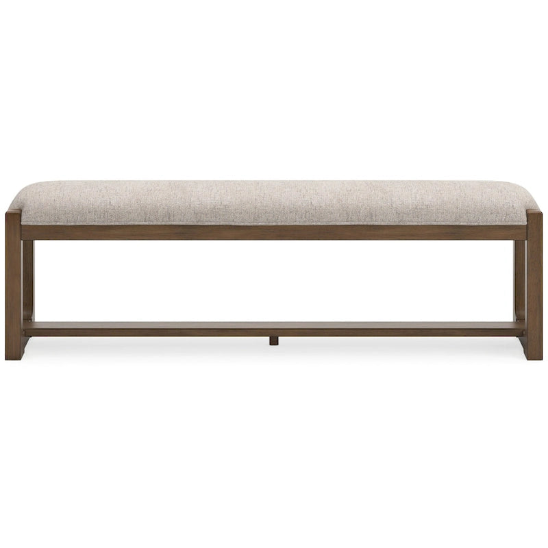 Cabal Large Dining Bench, Padded Beige Polyester, Brown Wood, 64 Inch