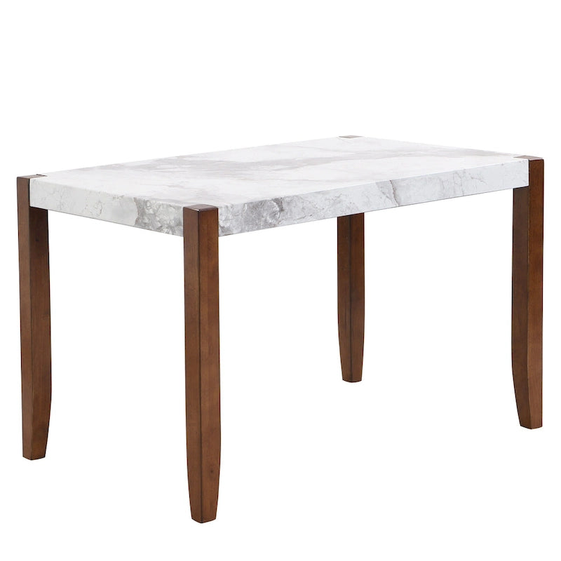 5 Piece Dining Table Set, 4 People Kitchen Dining Room Set with Faux Marble Style Table and 4 Upholstered Chairs