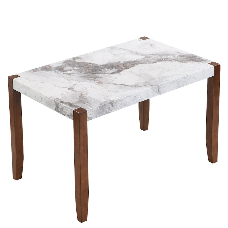 5 Piece Dining Table Set, 4 People Kitchen Dining Room Set with Faux Marble Style Table and 4 Upholstered Chairs