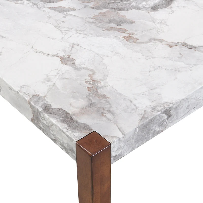 5 Piece Dining Table Set, 4 People Kitchen Dining Room Set with Faux Marble Style Table and 4 Upholstered Chairs