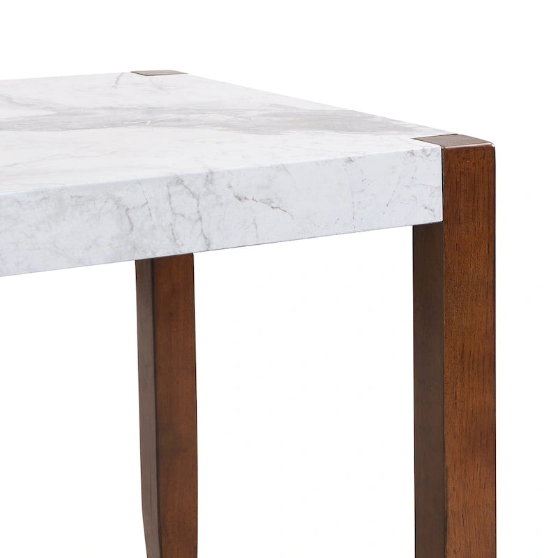 5 Piece Dining Table Set, 4 People Kitchen Dining Room Set with Faux Marble Style Table and 4 Upholstered Chairs