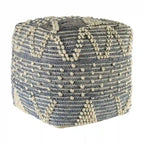Blue Geometric Pouf Ottoman for Living Room or Bedroom