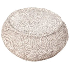20 Inch Beige Cotton Pouf Ottoman with Geometric Design for Living Room