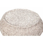 20 Inch Beige Cotton Pouf Ottoman with Geometric Design for Living Room