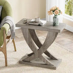 Farmhouse End Table, Narrow Side Table with Fishtail Support Design for Living Room, Study, Brown