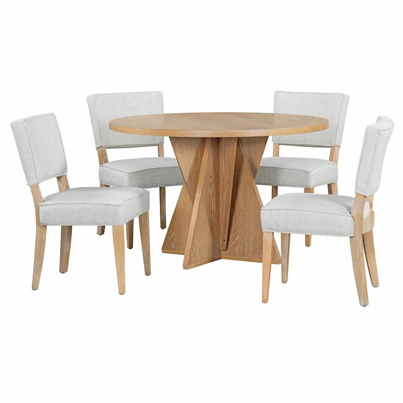 5-Piece Round Dining Table with 4 Upholstered Chairs