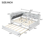 Wooden Storage Daybed Frame, Modern Platform Bed with Trundle & Upholstered Headboard & Shelves, No Box Spring Needed