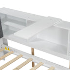 Wooden Storage Daybed Frame, Modern Platform Bed with Trundle & Upholstered Headboard & Shelves, No Box Spring Needed