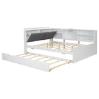 Wooden Storage Daybed Frame, Modern Platform Bed with Trundle & Upholstered Headboard & Shelves, No Box Spring Needed