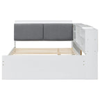 Wooden Storage Daybed Frame, Modern Platform Bed with Trundle & Upholstered Headboard & Shelves, No Box Spring Needed