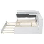 Wooden Storage Daybed Frame, Modern Platform Bed with Trundle & Upholstered Headboard & Shelves, No Box Spring Needed
