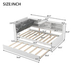 Wooden Storage Daybed Frame, Modern Platform Bed with Trundle & Upholstered Headboard & Shelves, No Box Spring Needed