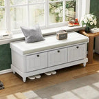 Classic Fluted Shoe Bench with Cushion & 3 Drawers