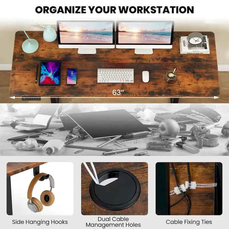 Costway 63 x 24 Inch Sit Stand Desk Height Adjustable Electric - See Details