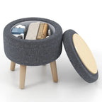 Costway Round Storage Ottoman Accent Storage Footstool with Tray for - See Details