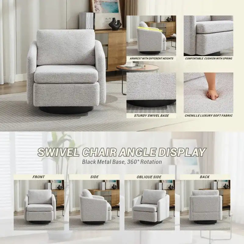 Chenille Upholstered Swivel Accent Chair for Living Room
