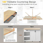 Kitchen Island with Foldable Counter Top, Kitchen Storage Cart with Slide-Out Shelf, Towel Rack and Drawer, Rolling Wheels